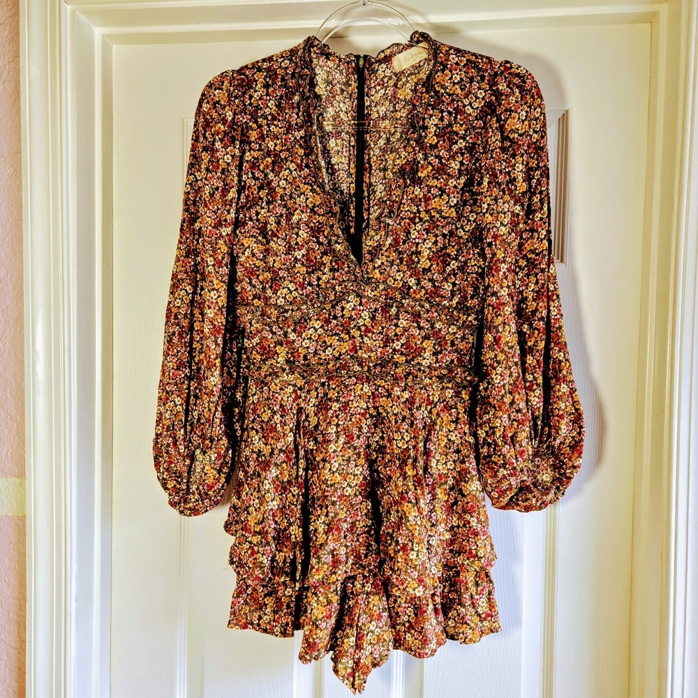 Alter'd State Romper Dress With Shorts Size XS Floral Flounce Skirt Back Zip